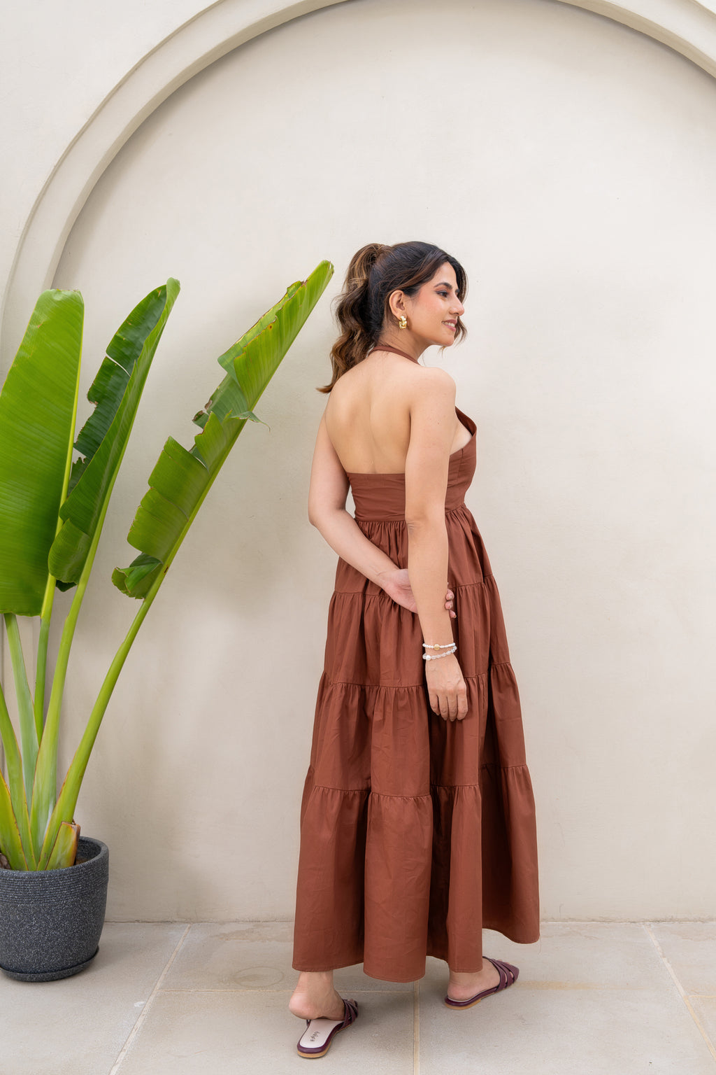 Brown Halter Neck Maxi Dress