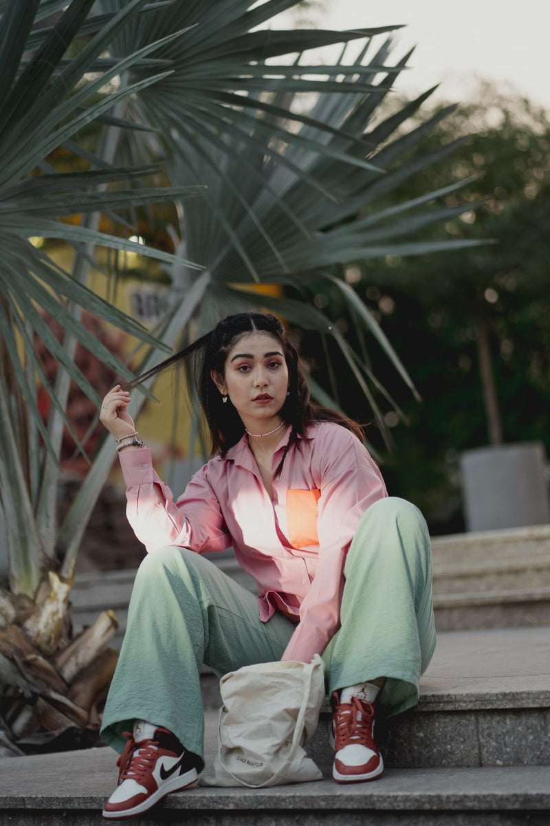 Pink shirt with orange Pocket