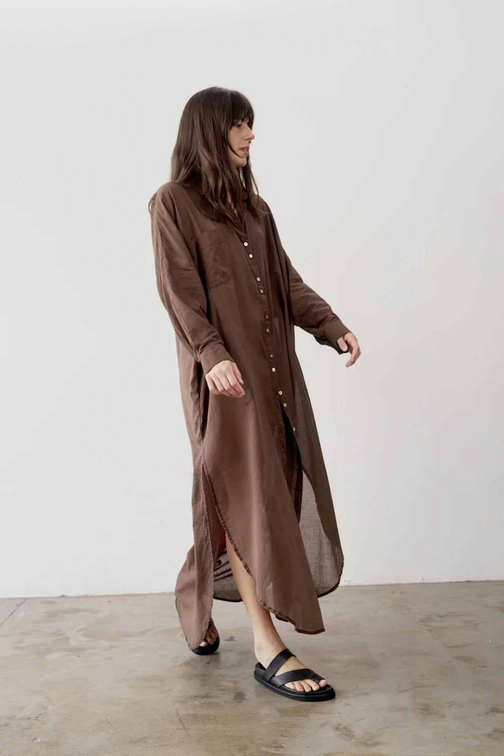 Mulmul Coffee Brown Long Shirt Dress