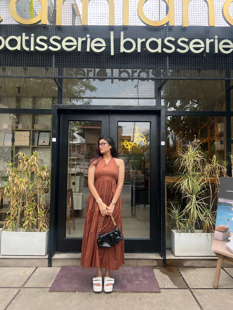 Brown Halter Neck Maxi