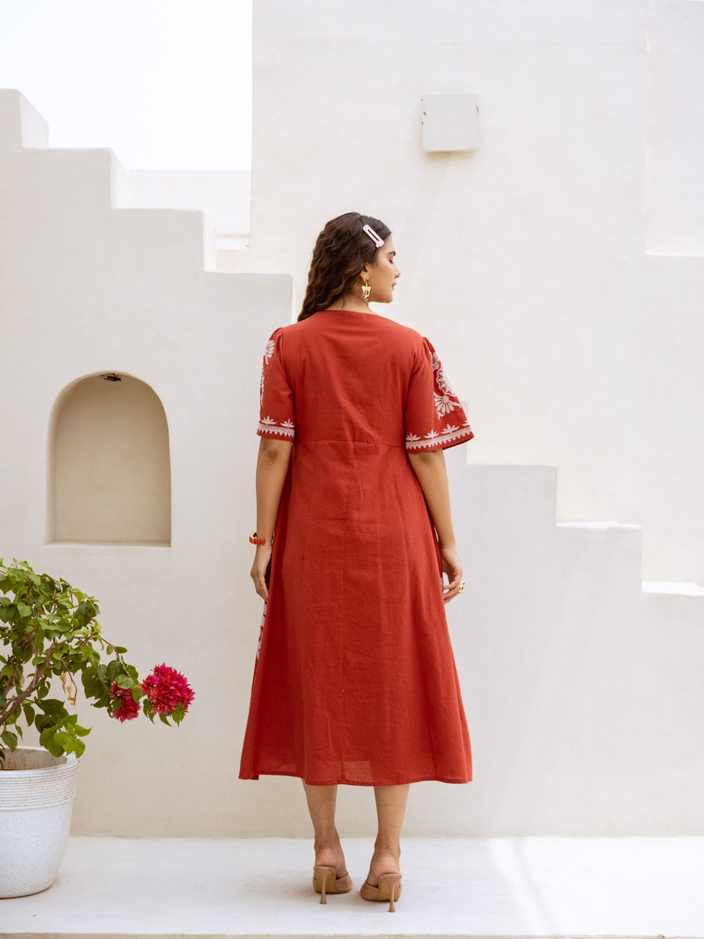 Rust Embroidery Maxi Dress