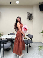 Brown Halter Neck Maxi Dress