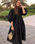Black Balloon Sleeves Maxi Dress