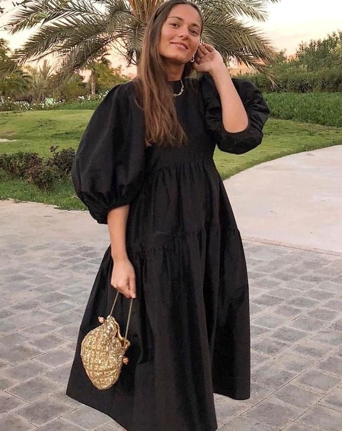 Black Balloon Sleeves Maxi Dress
