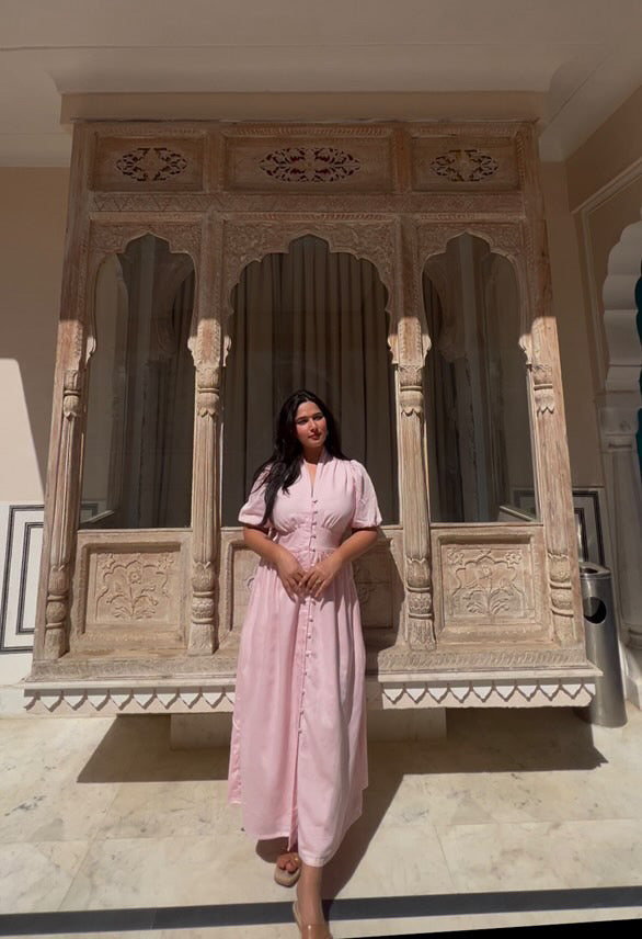 Aalayra Baby Pink Button Maxi Dress