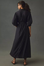 Black Puff Button Maxi Dress