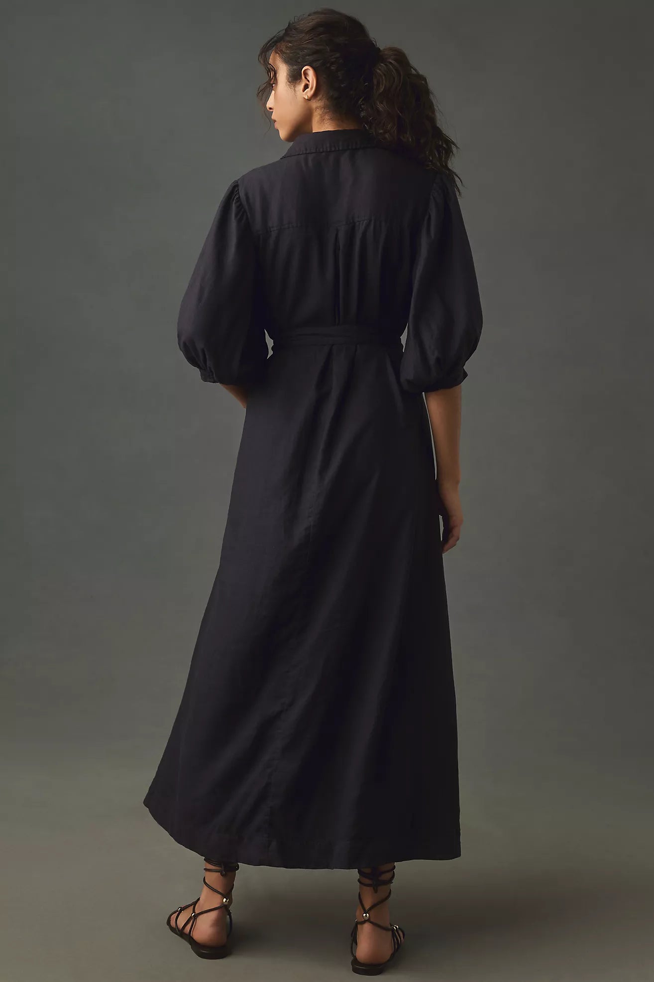 Black Puff Button Maxi Dress