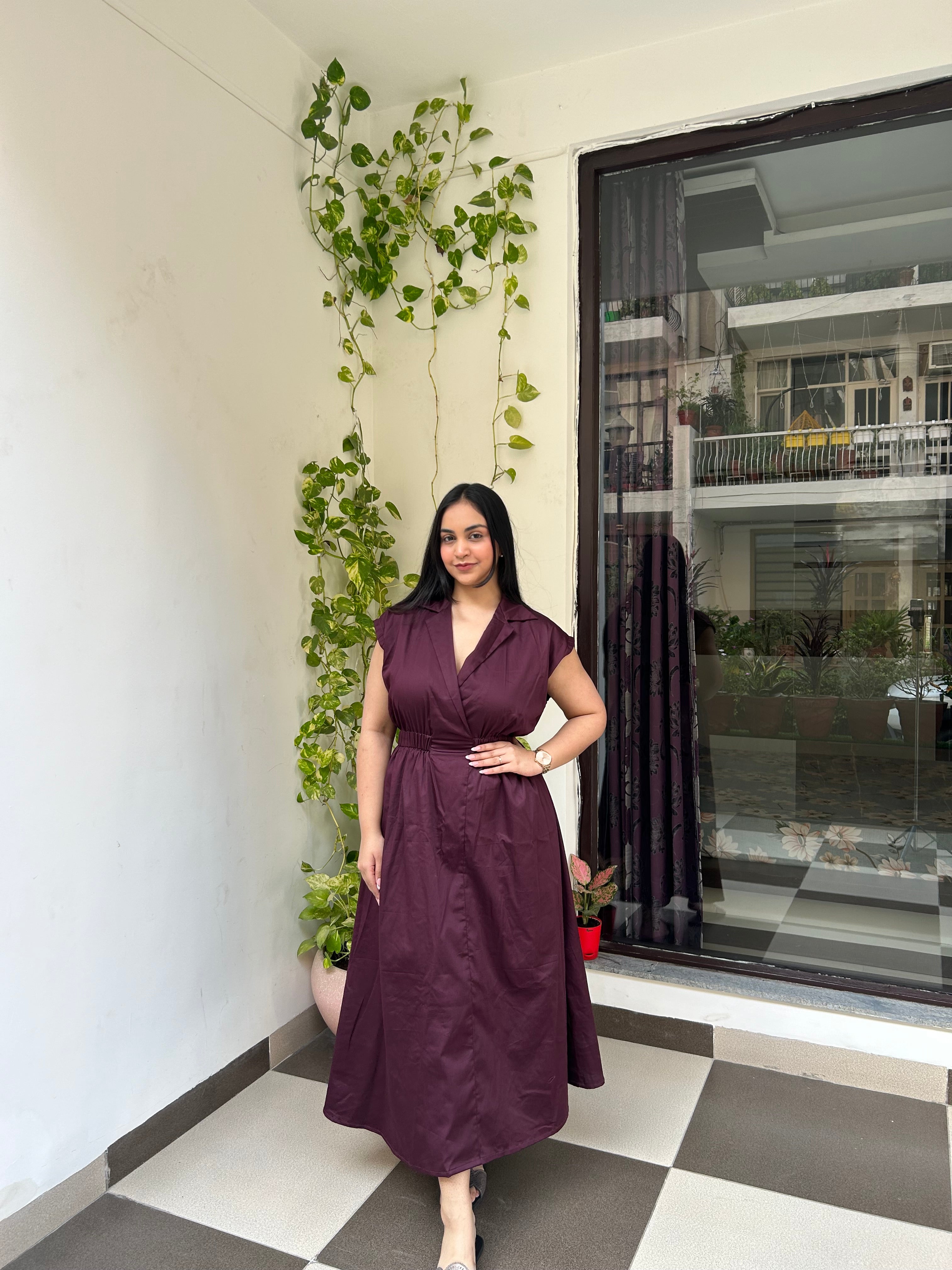 Wine Elastic Maxi Dress