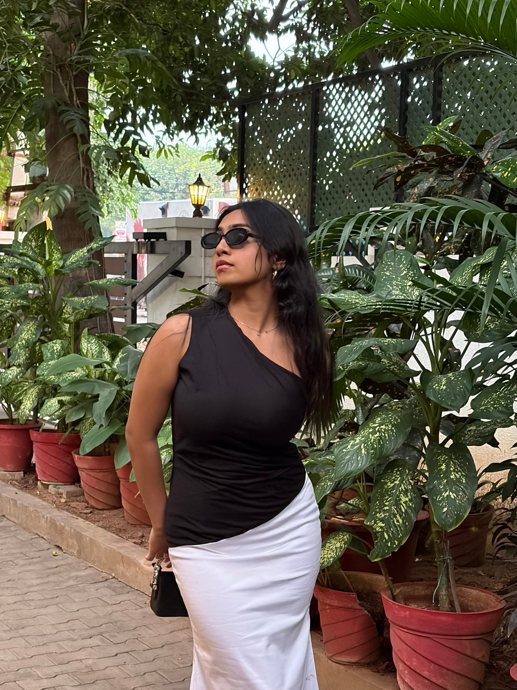 Anaya Black One Shoulder Panel Dress