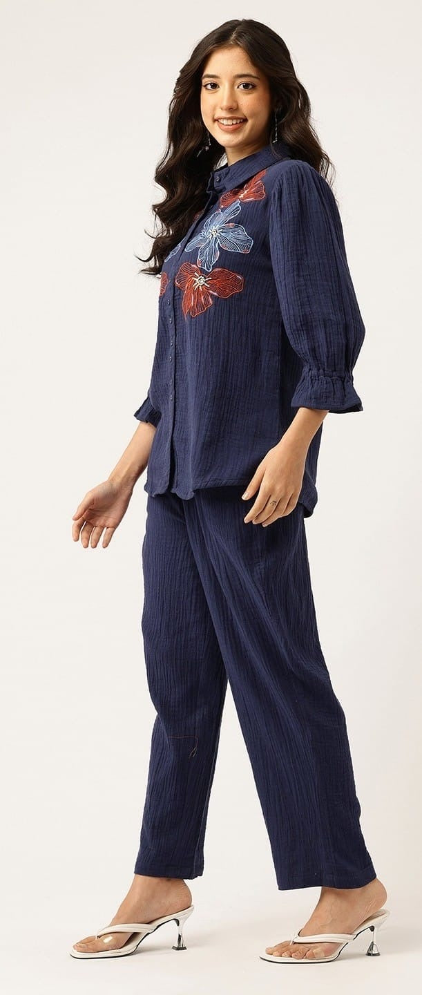 Navy Embroidery Coord Set