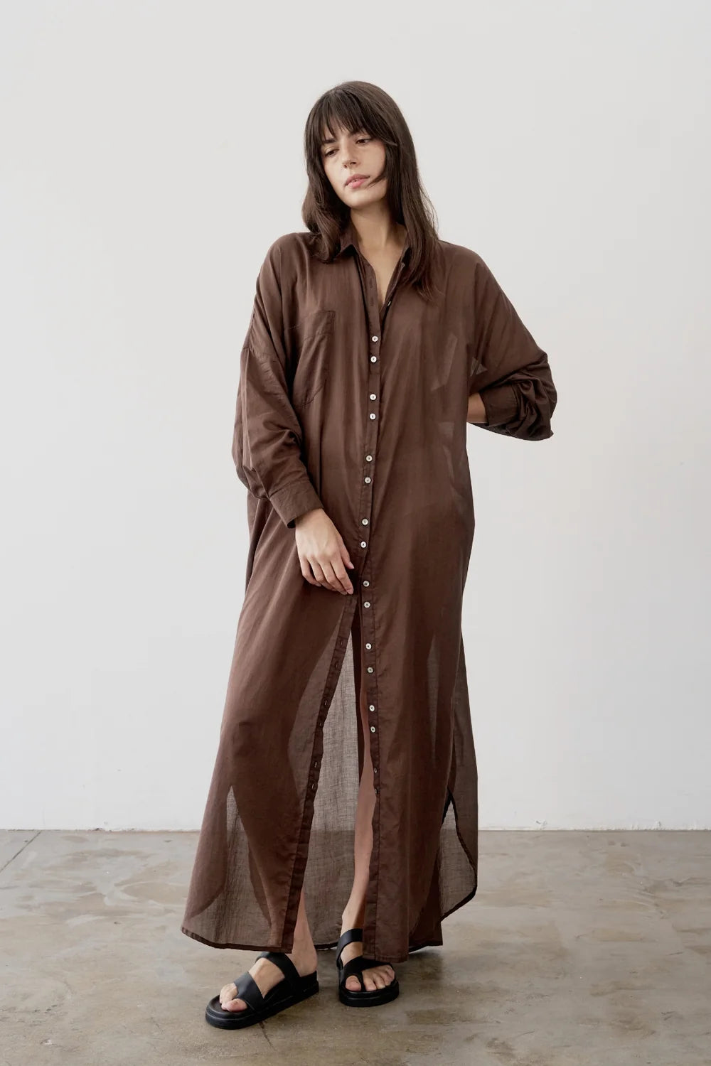 Mulmul Coffee Brown Long Shirt Dress