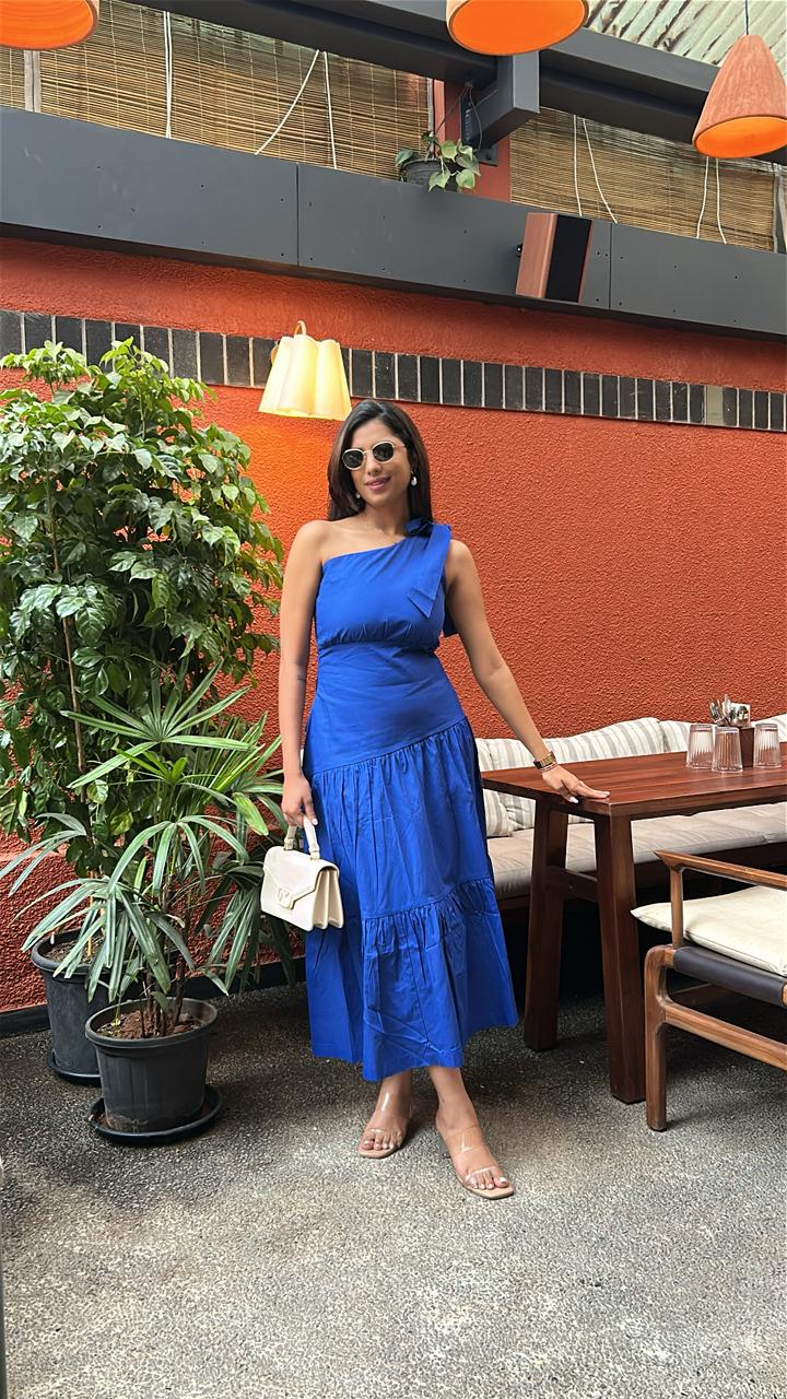 One Shoulder Royal Blue Maxi Dress