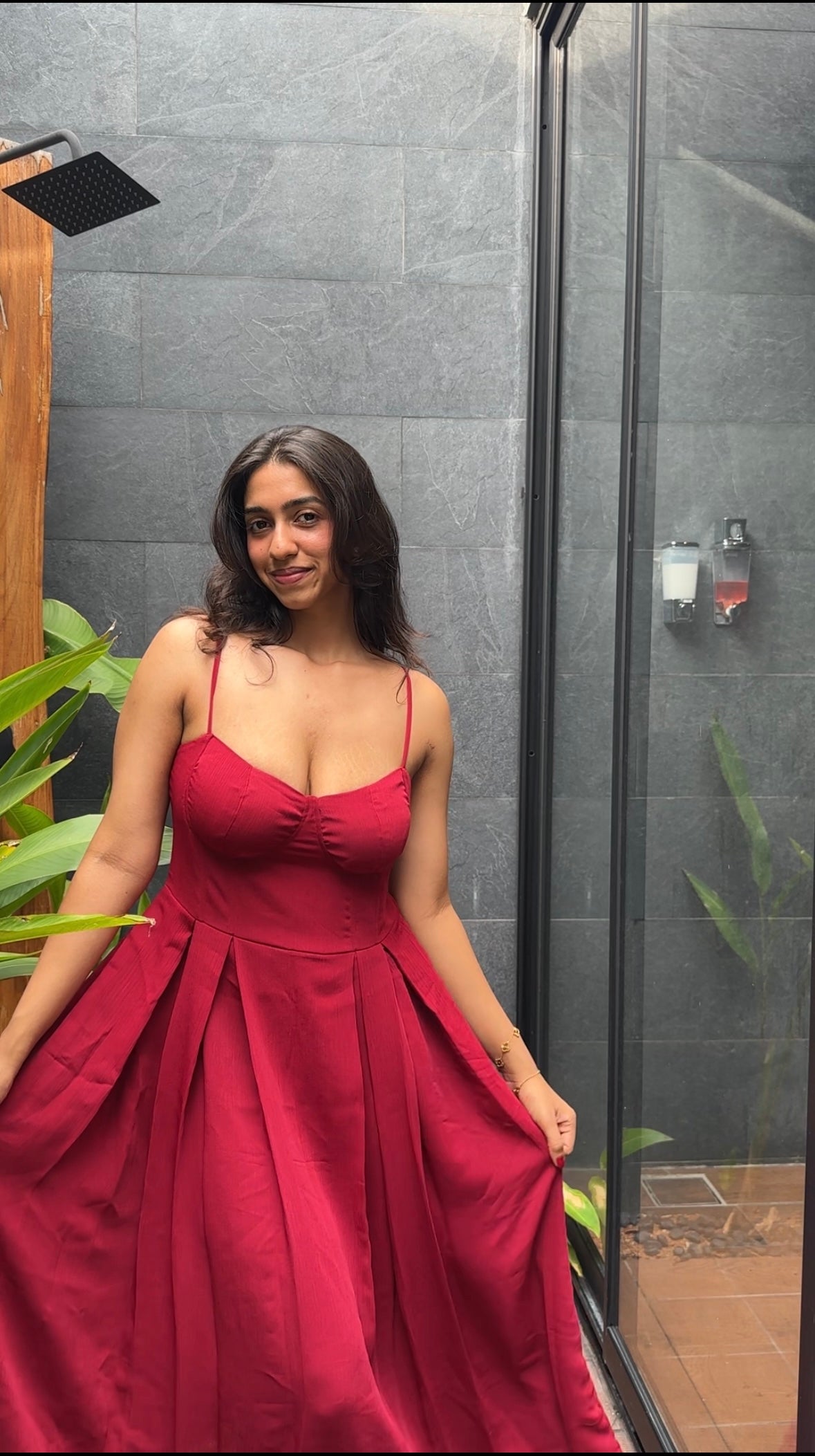 Ameera Maroon Gathered Dress