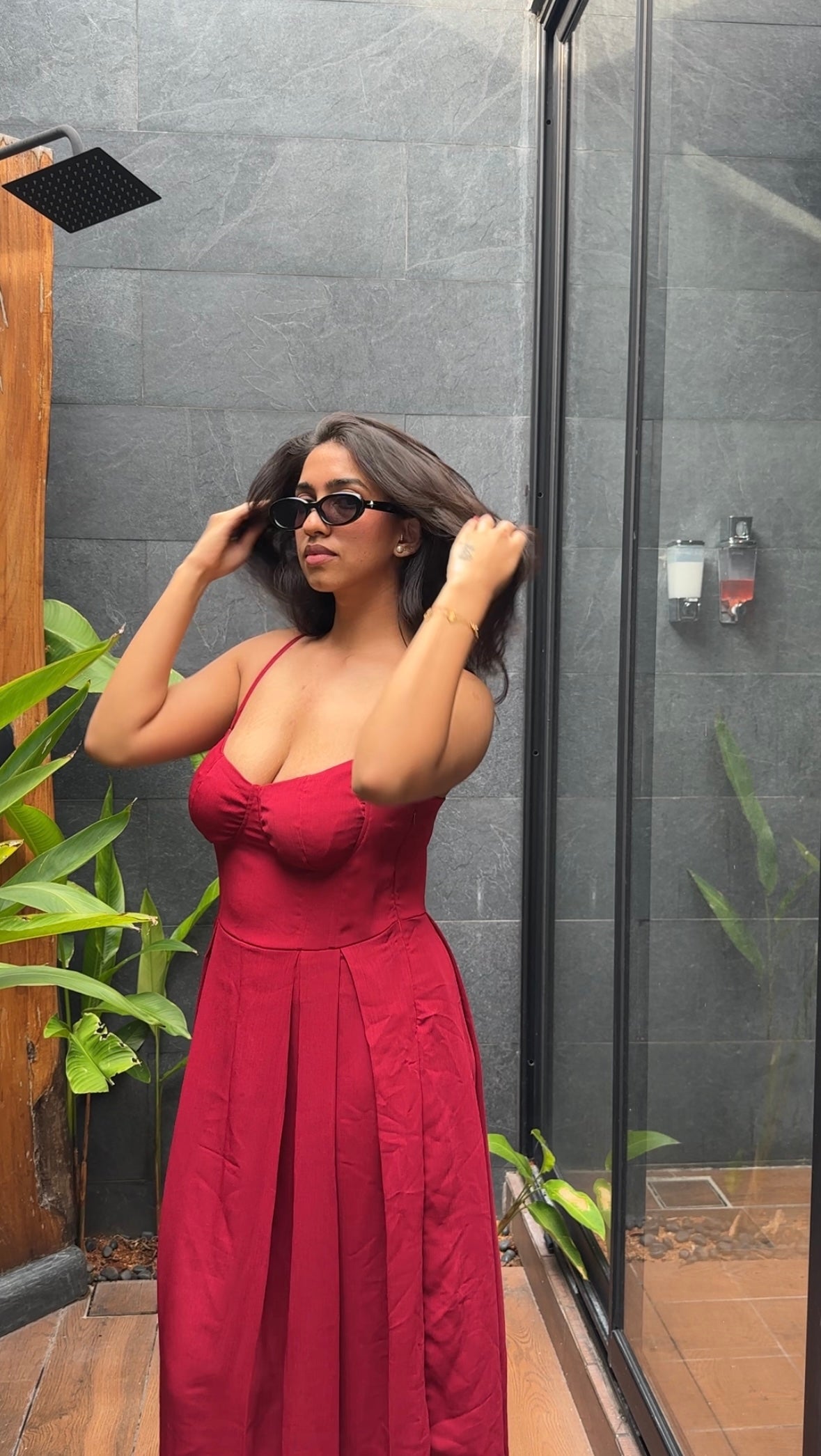 Ameera Maroon Gathered Dress