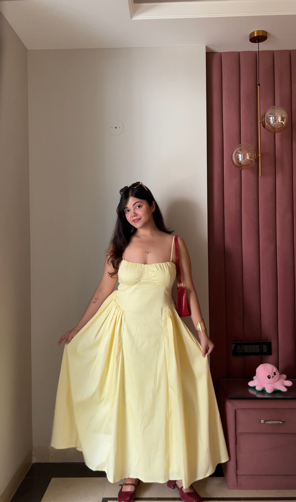 Ameera Yellow Corset Gathered Dress