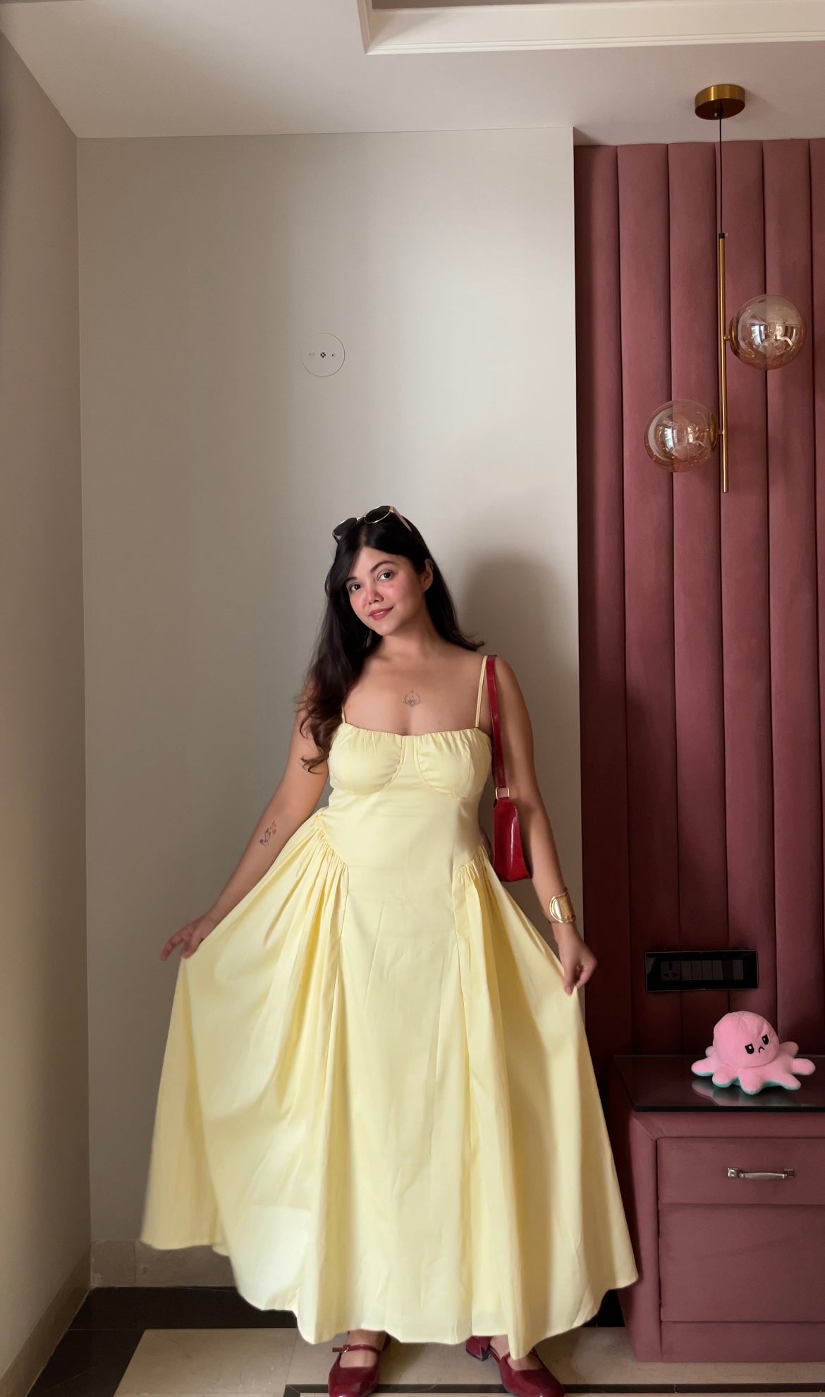 Ameera Yellow Corset Gathered Dress