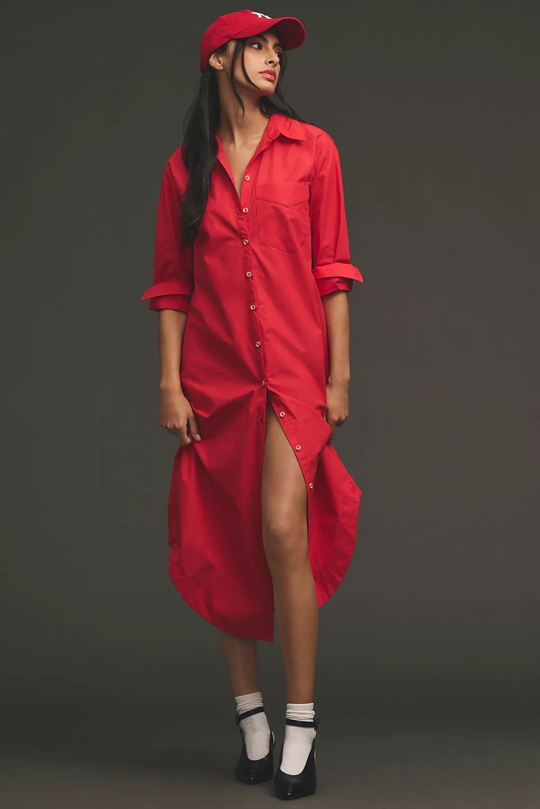 Red Long Shirt Dress- Labelbyanuja