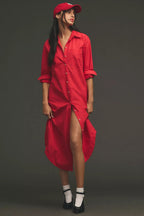Red Long Shirt Dress- Labelbyanuja