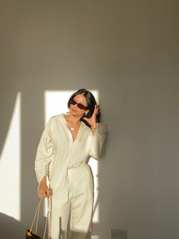Cream Linen Full Pants