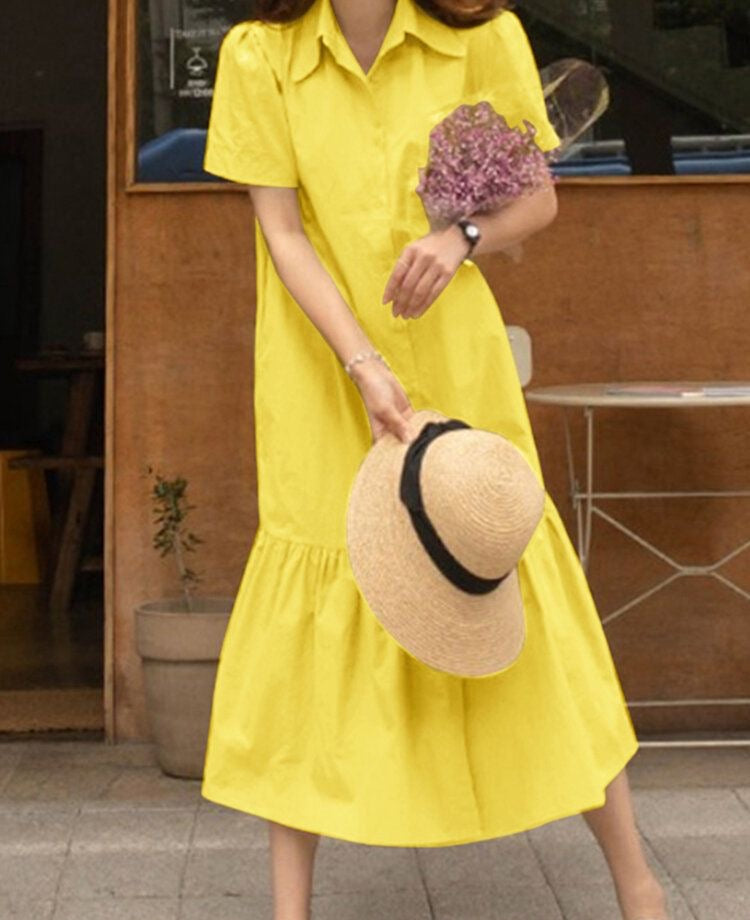 Yellow Long Shirt Dress