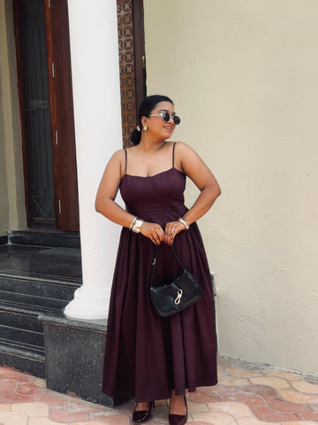 Ameera Wine Corset Gathered Dress