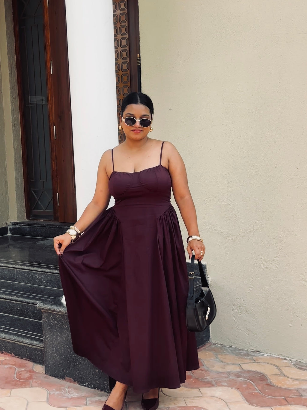 Ameera Wine Corset Gathered Dress