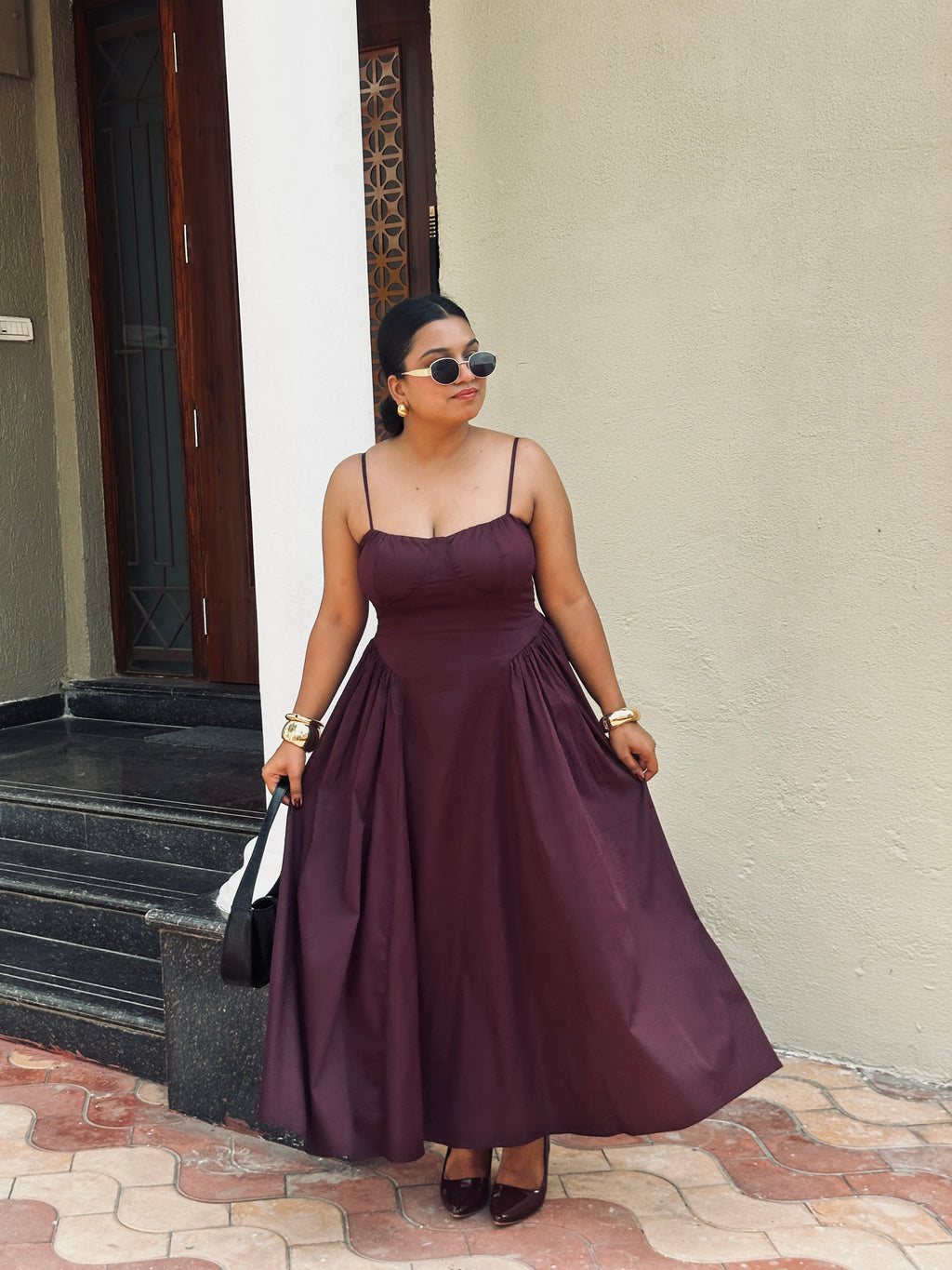 Ameera Wine Corset Gathered Dress