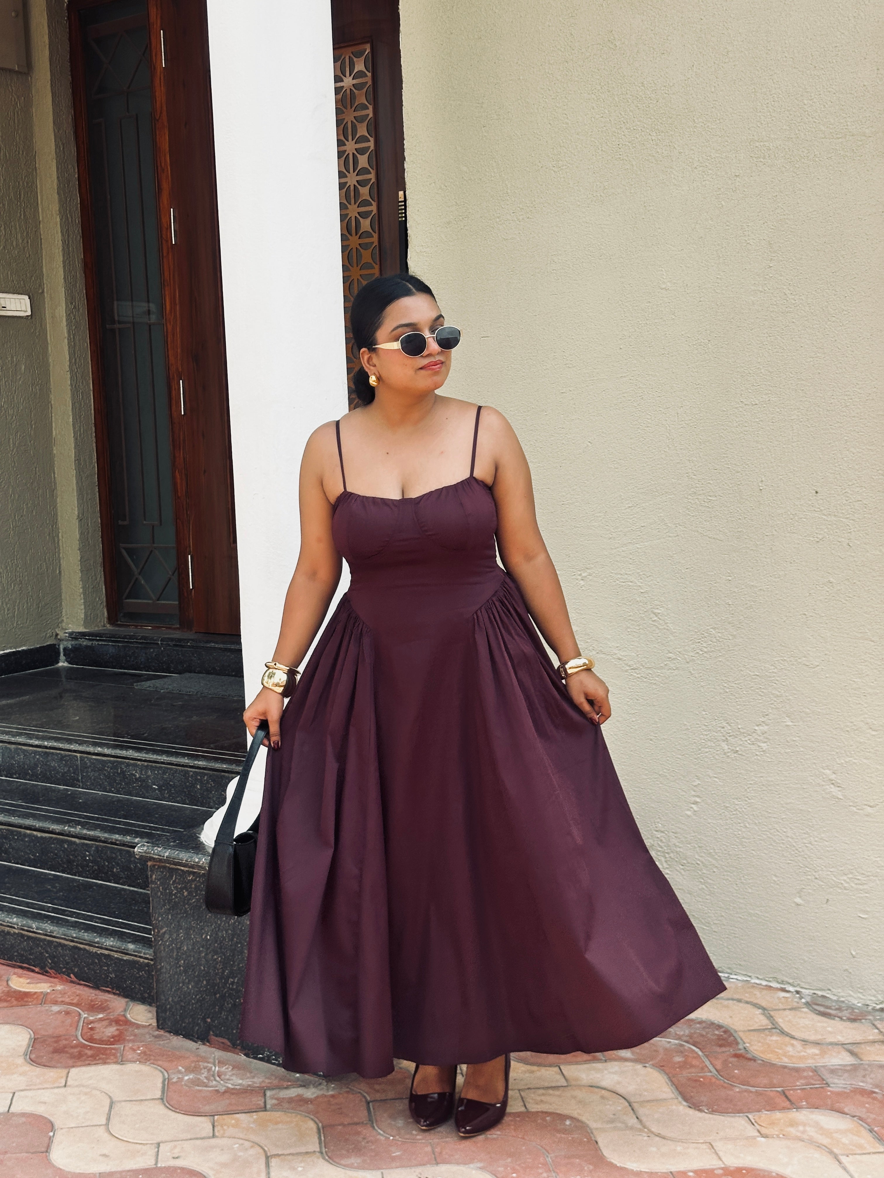 Ameera Wine Corset Gathered Dress