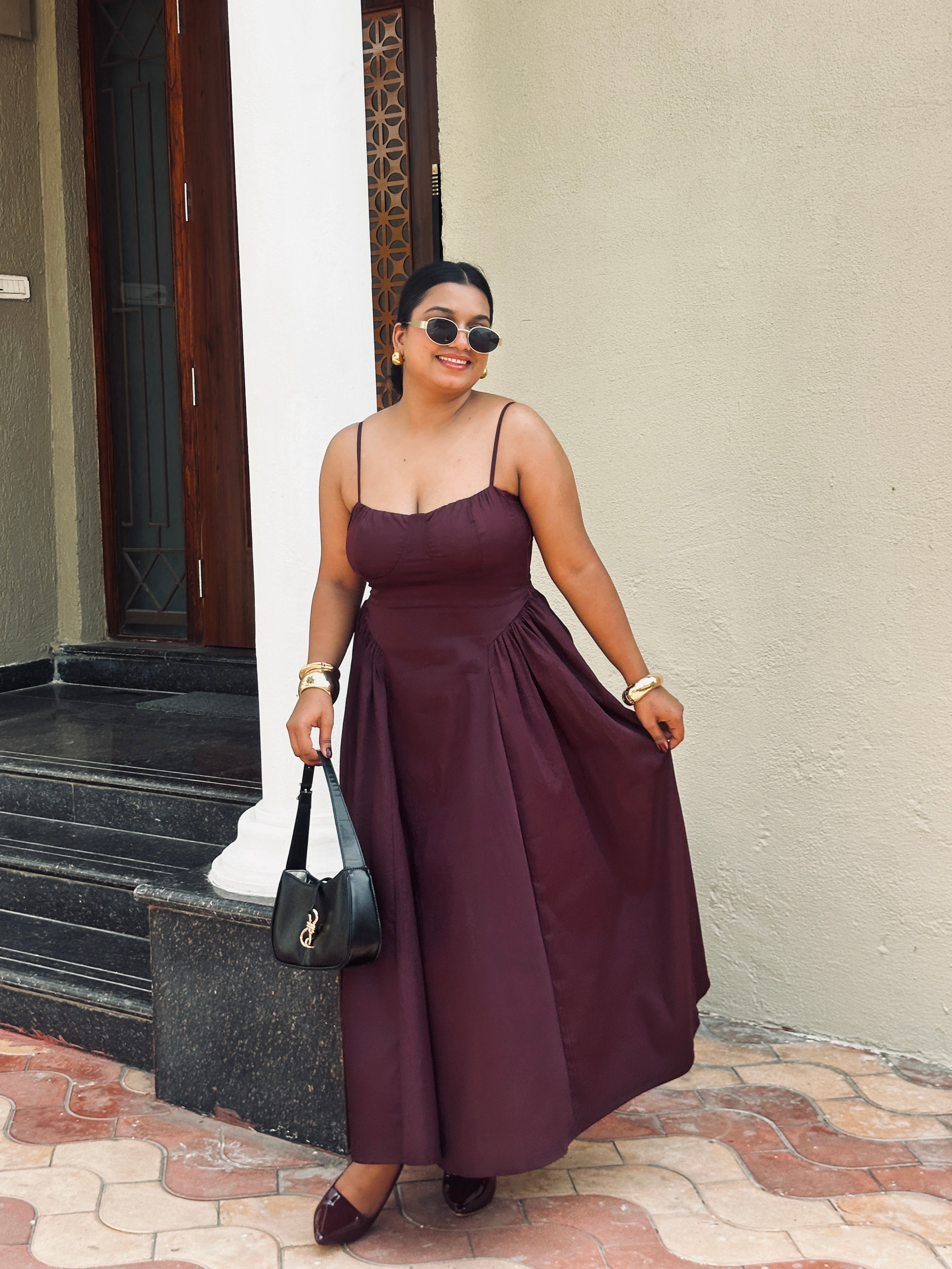 Ameera Wine Corset Gathered Dress