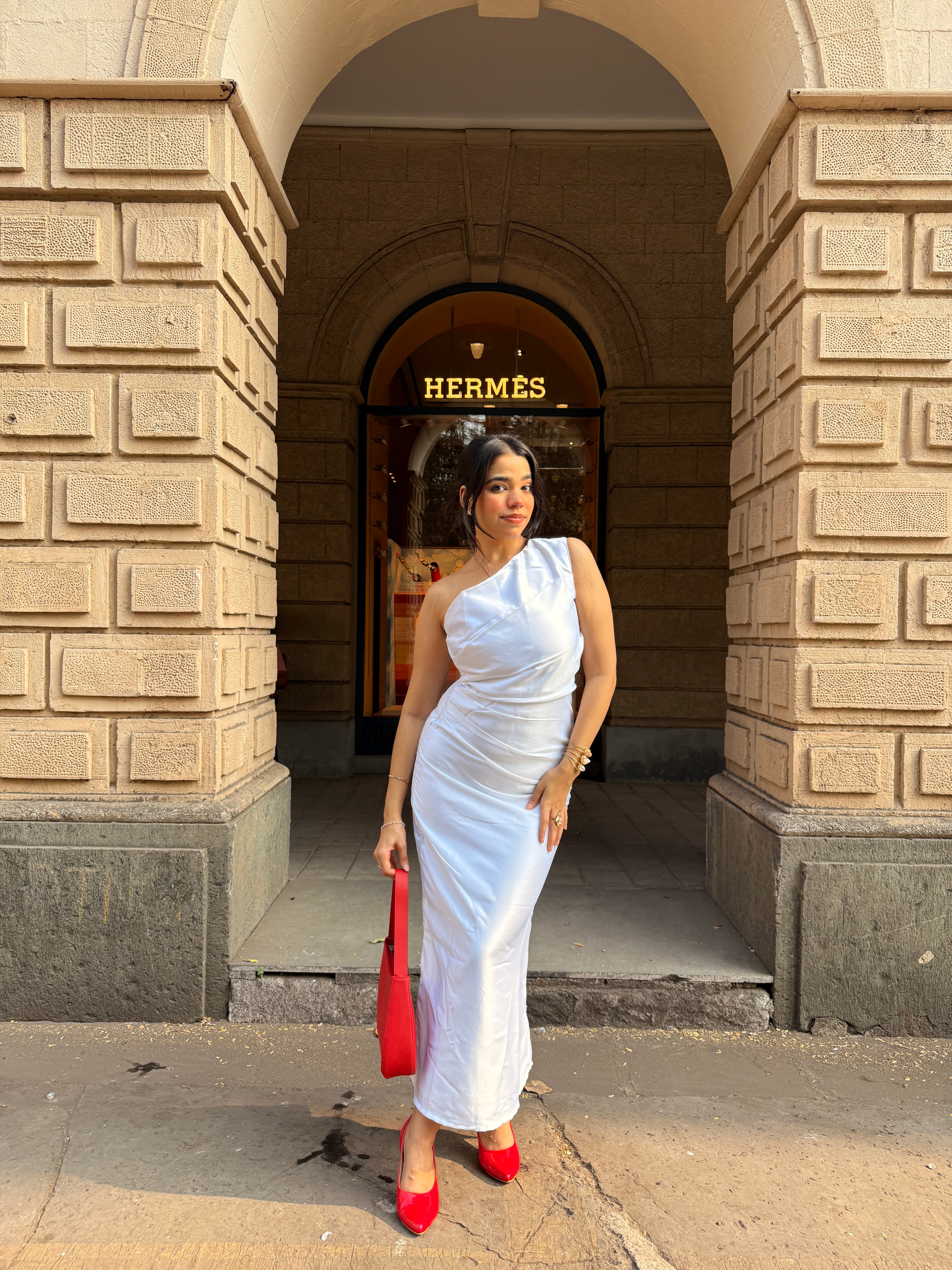 One Shoulder White Dress