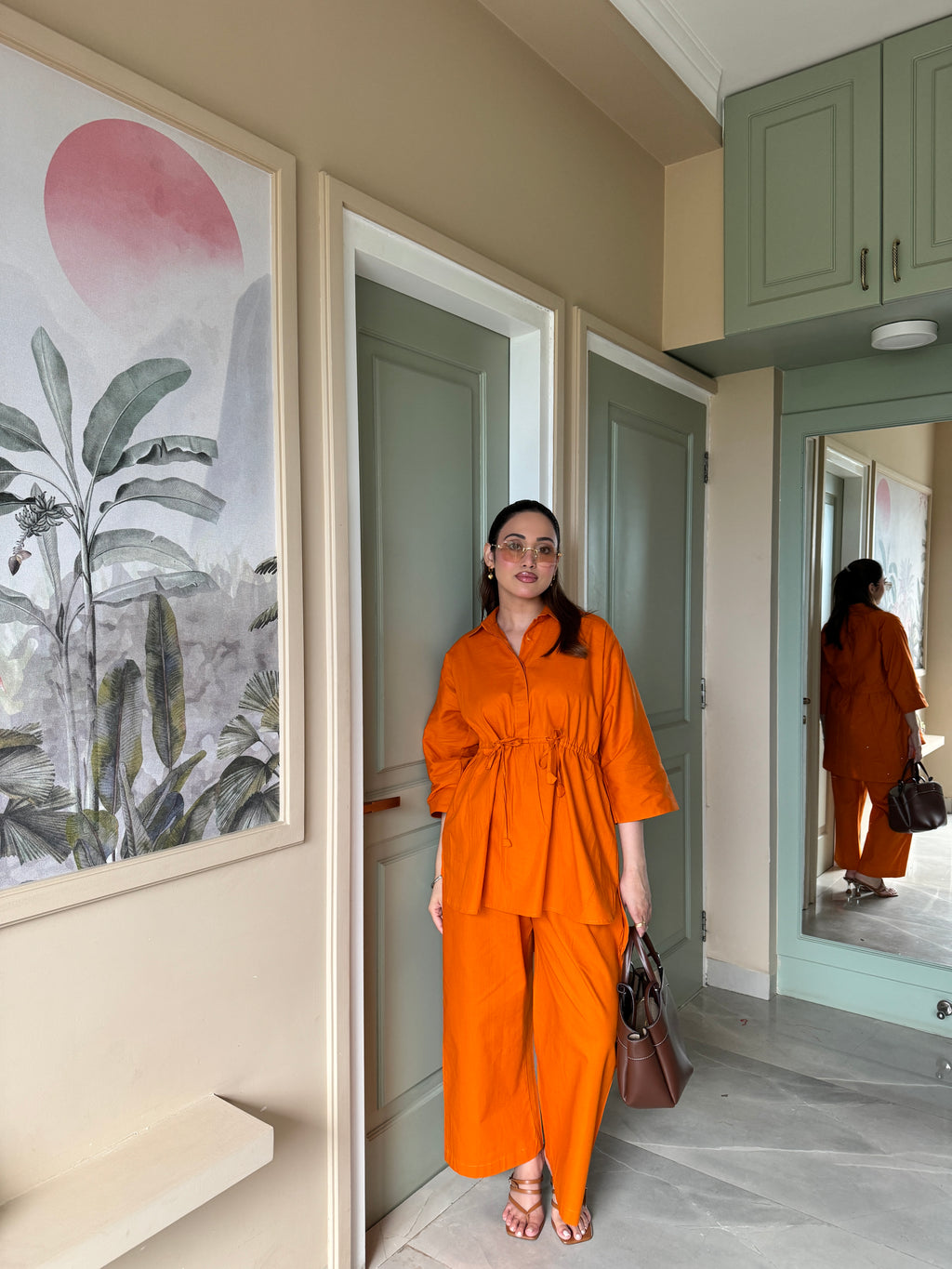 Candy Orange Elastic Coord Set