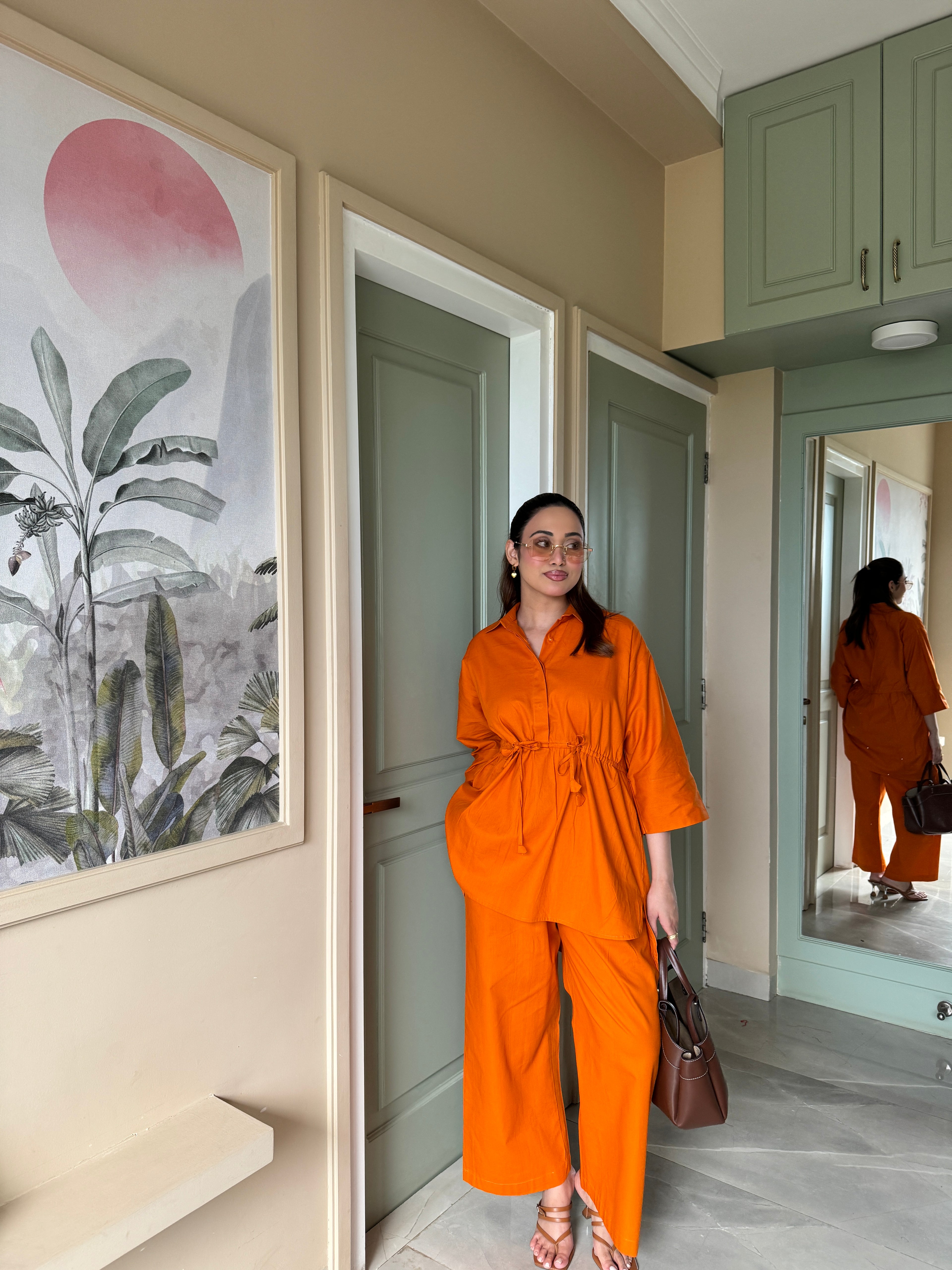 Candy Orange Elastic Coord Set