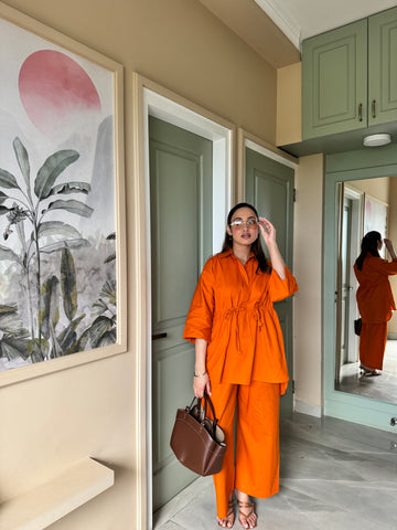 Candy Orange Elastic Coord Set