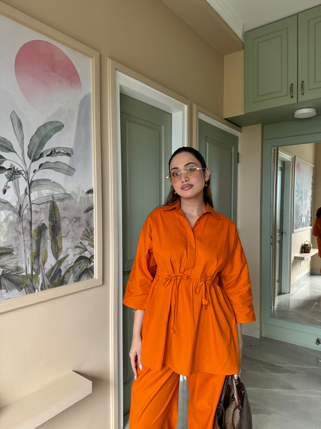 Candy Orange Elastic Coord Set