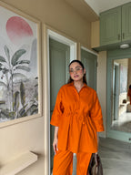 Candy Orange Elastic Coord Set