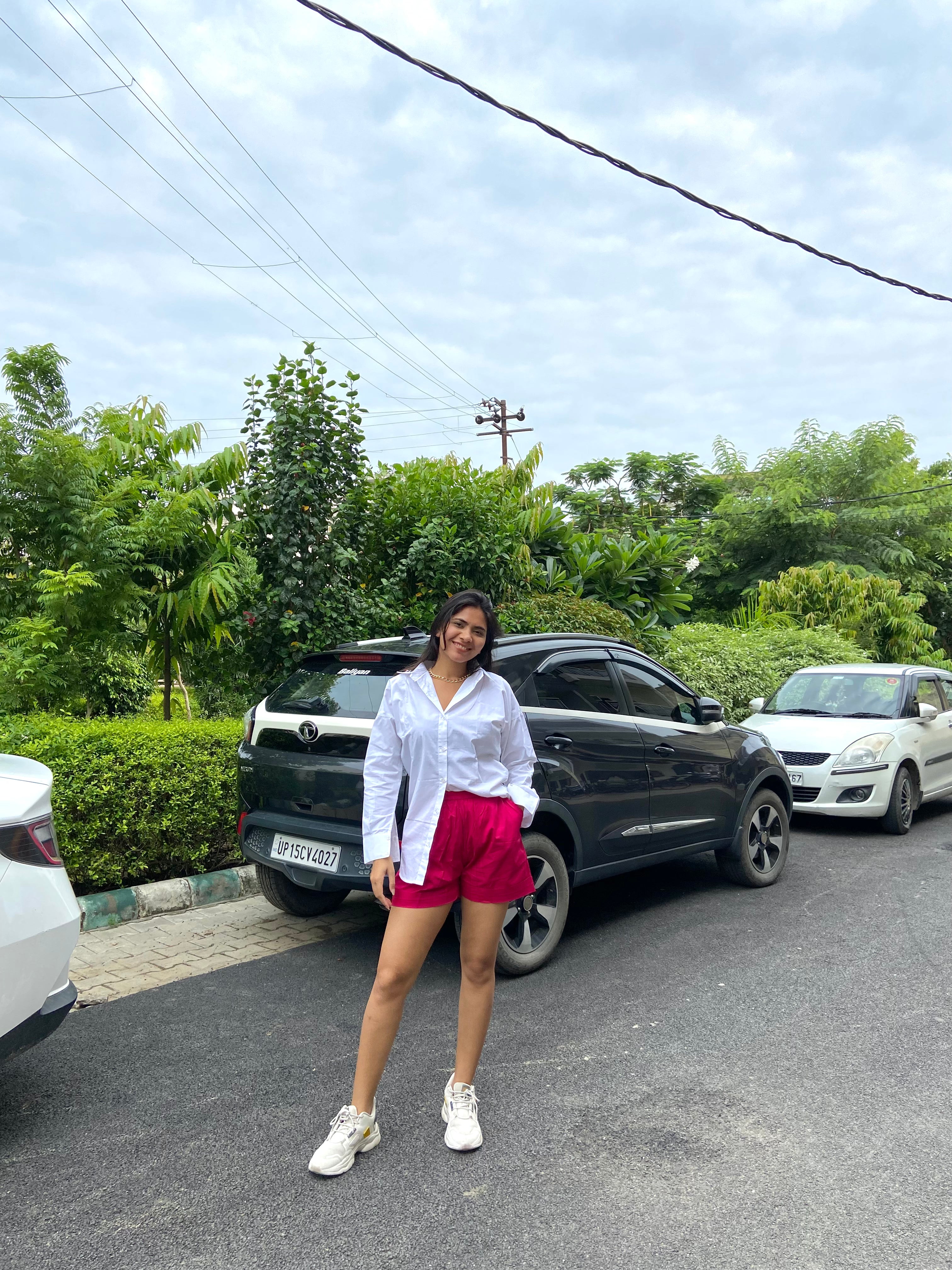 Oversized white shirt with pink shorts- Labelbyanuja