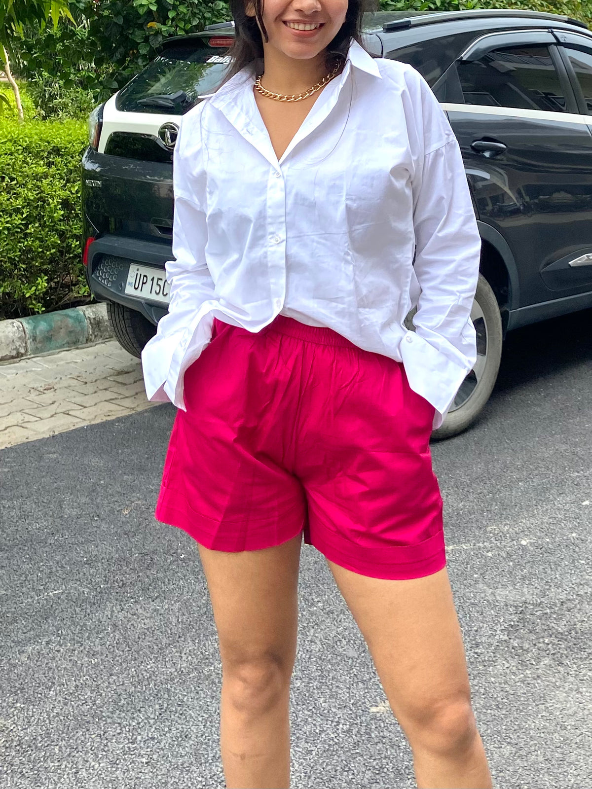 Oversized white shirt with pink shorts- Labelbyanuja