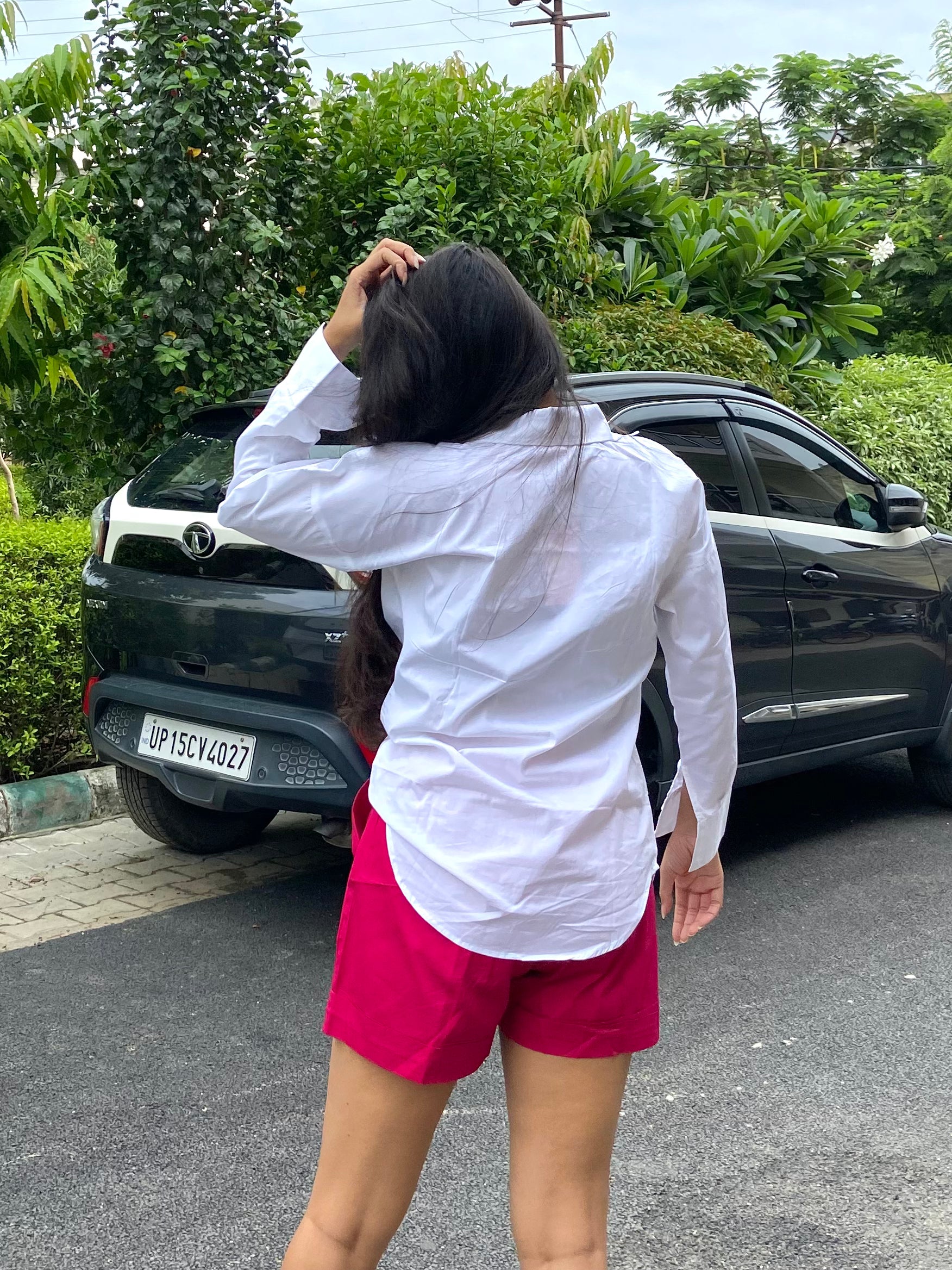 Oversized white shirt with pink shorts- Labelbyanuja