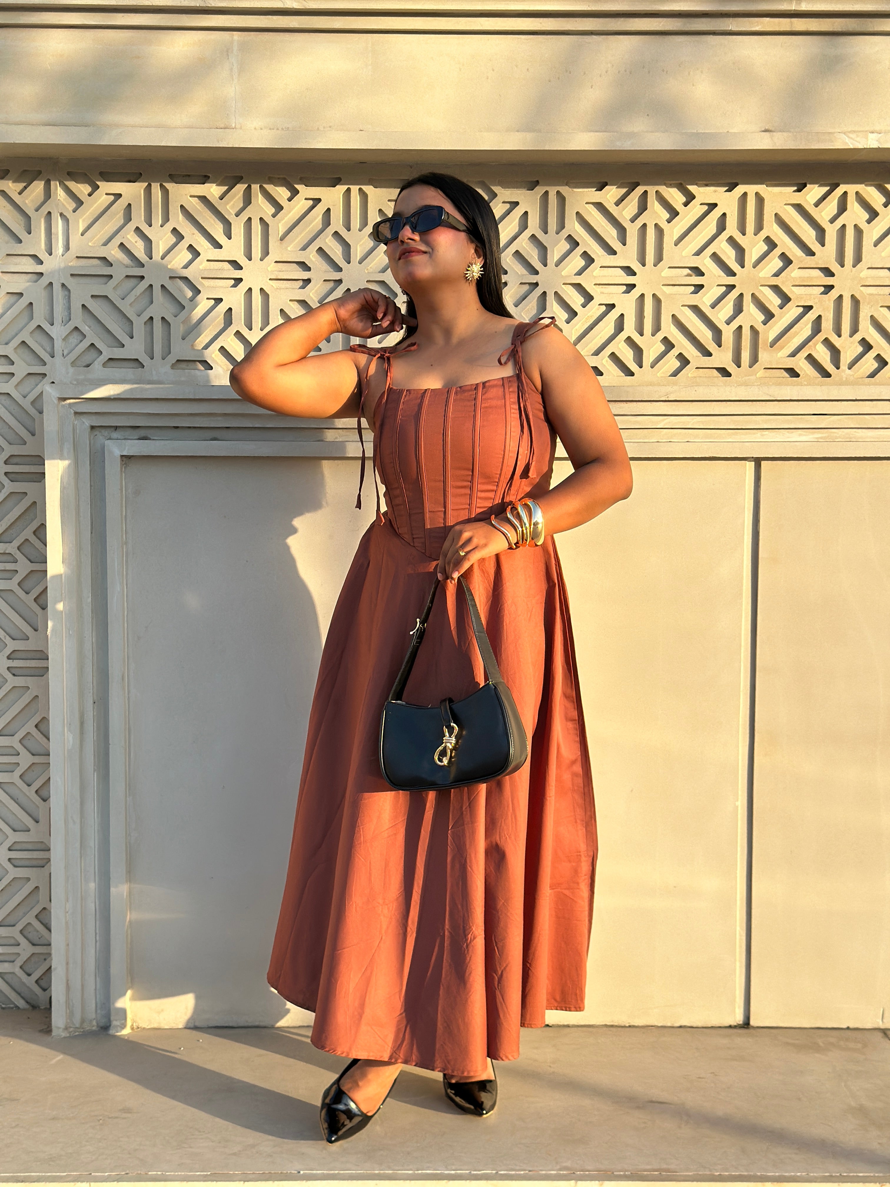 Mocha Brown Corset 2 Piece Dress