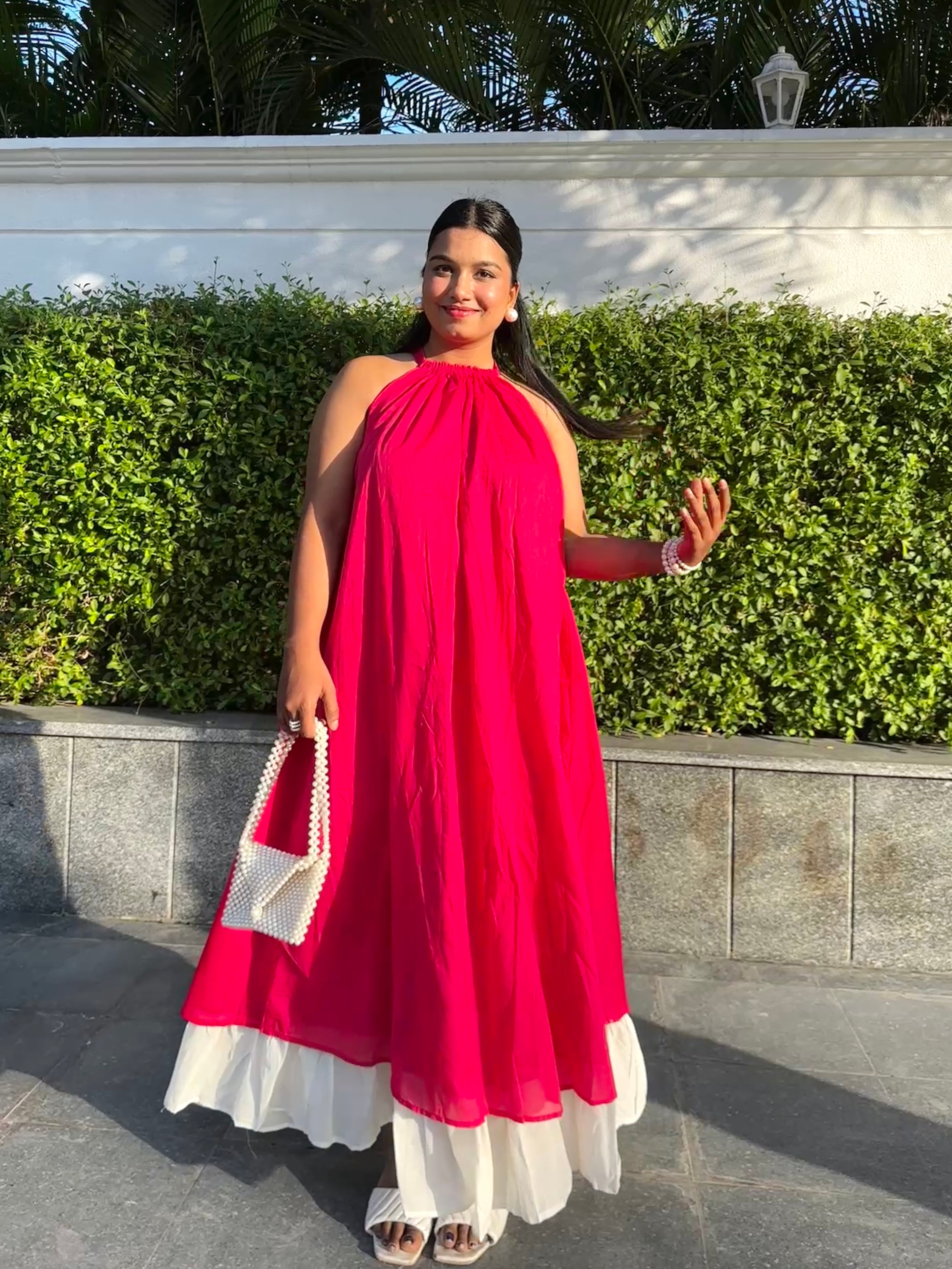 Rosy pink dual colour maxi dress