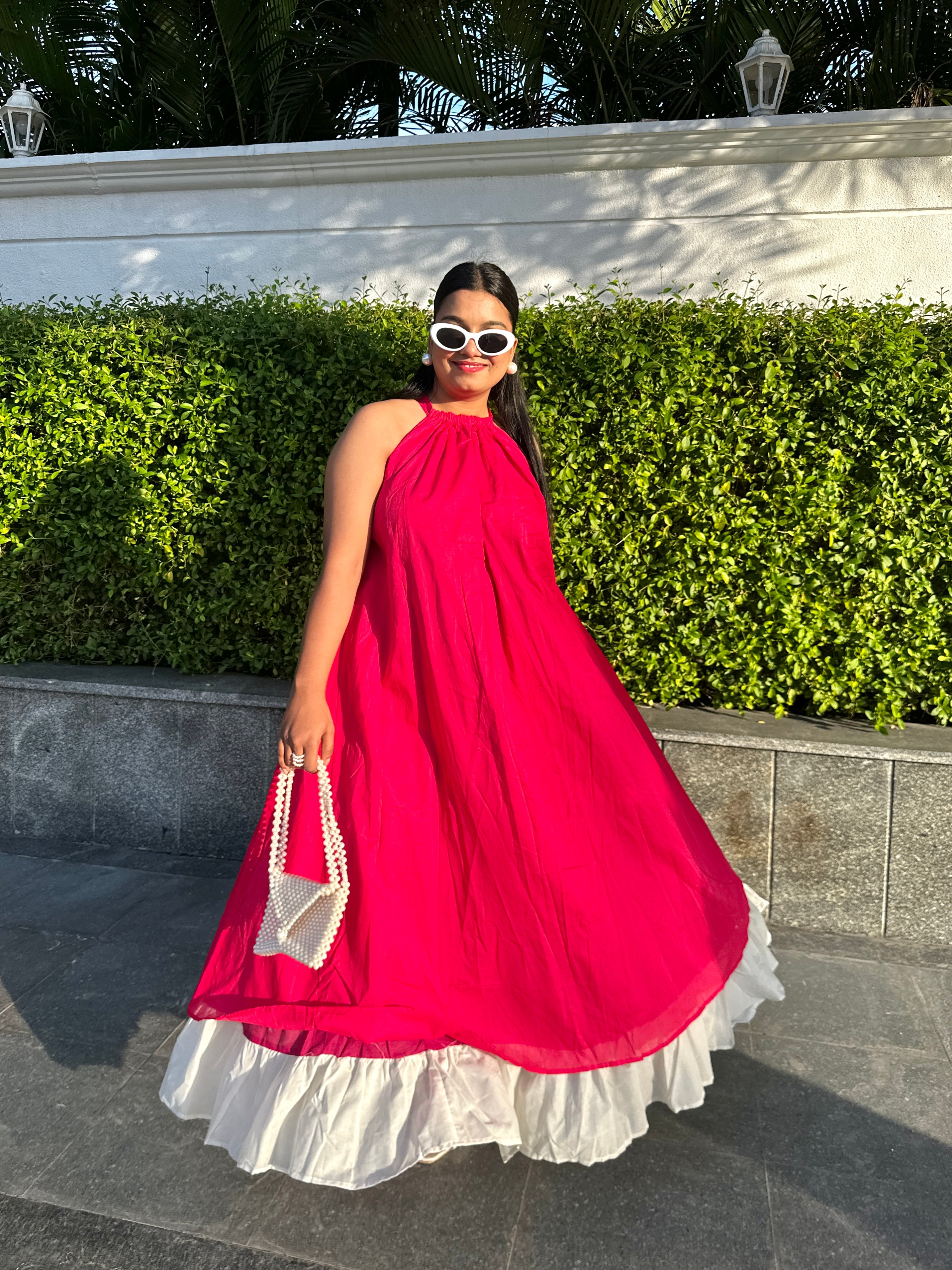 Rosy pink dual colour maxi dress