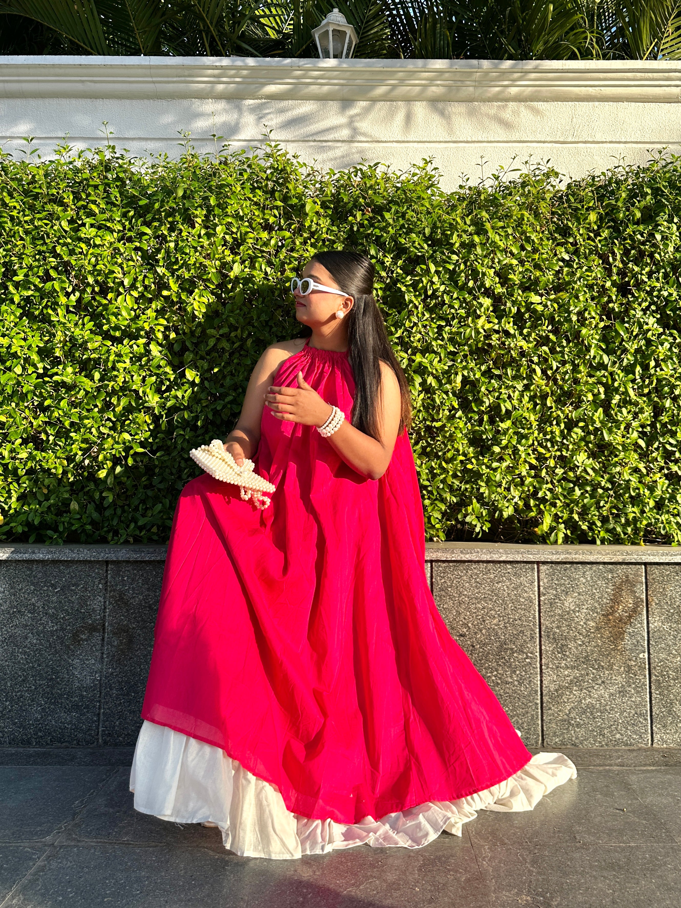 Rosy pink dual colour maxi dress