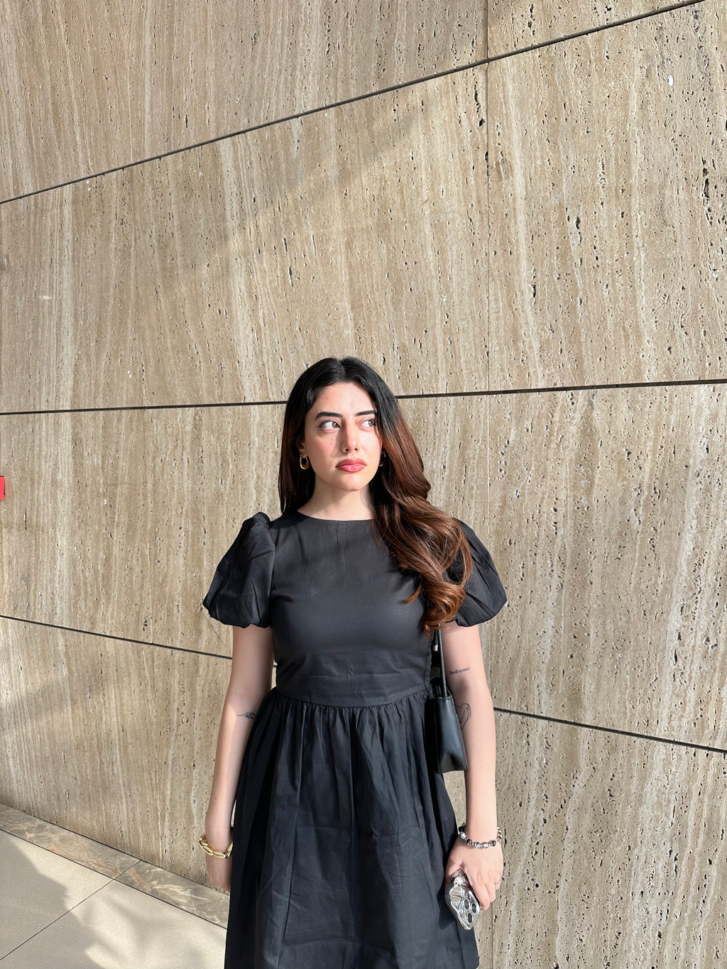 Natalia Black Puff Dress