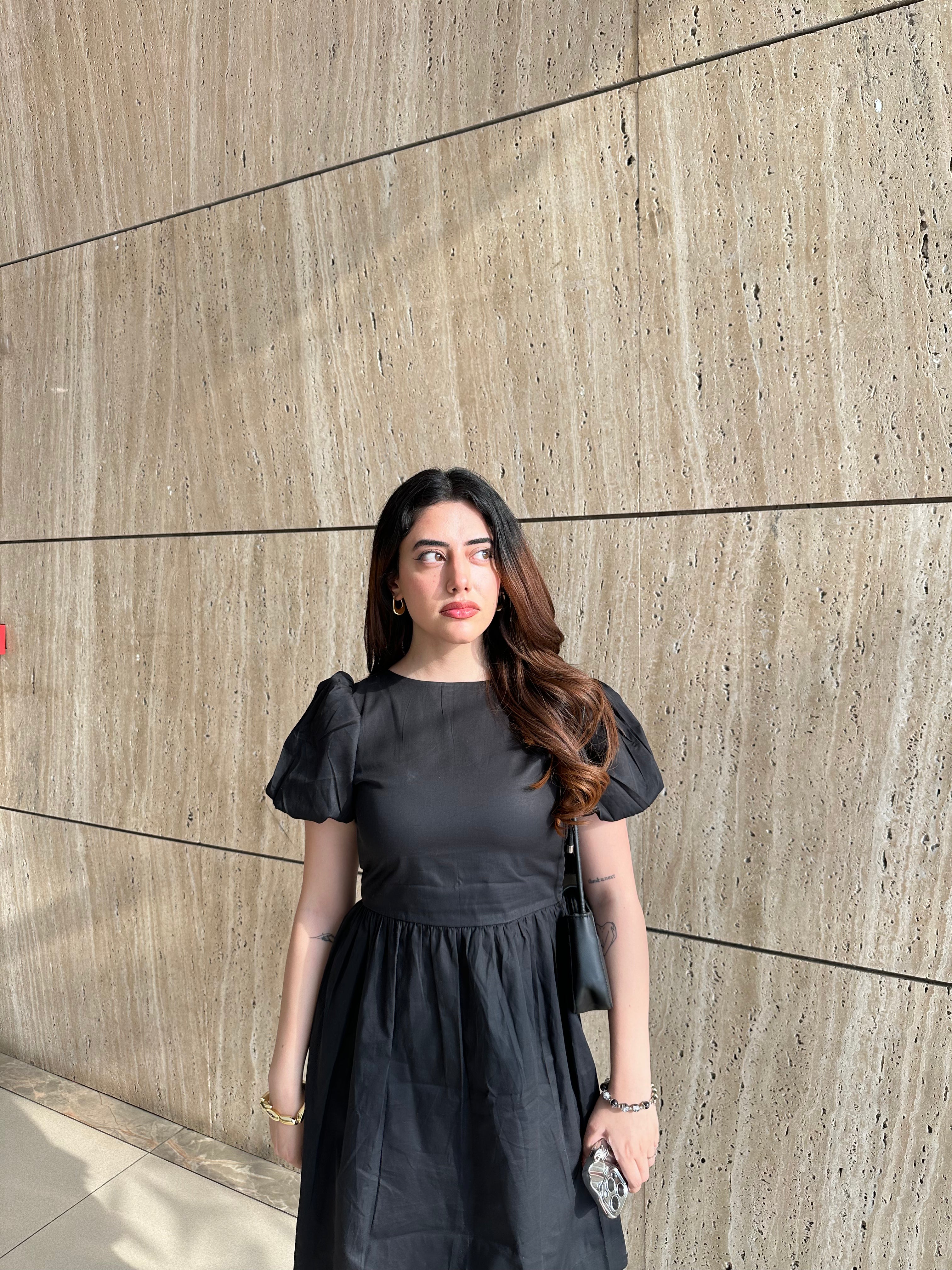 Natalia Black Puff Dress