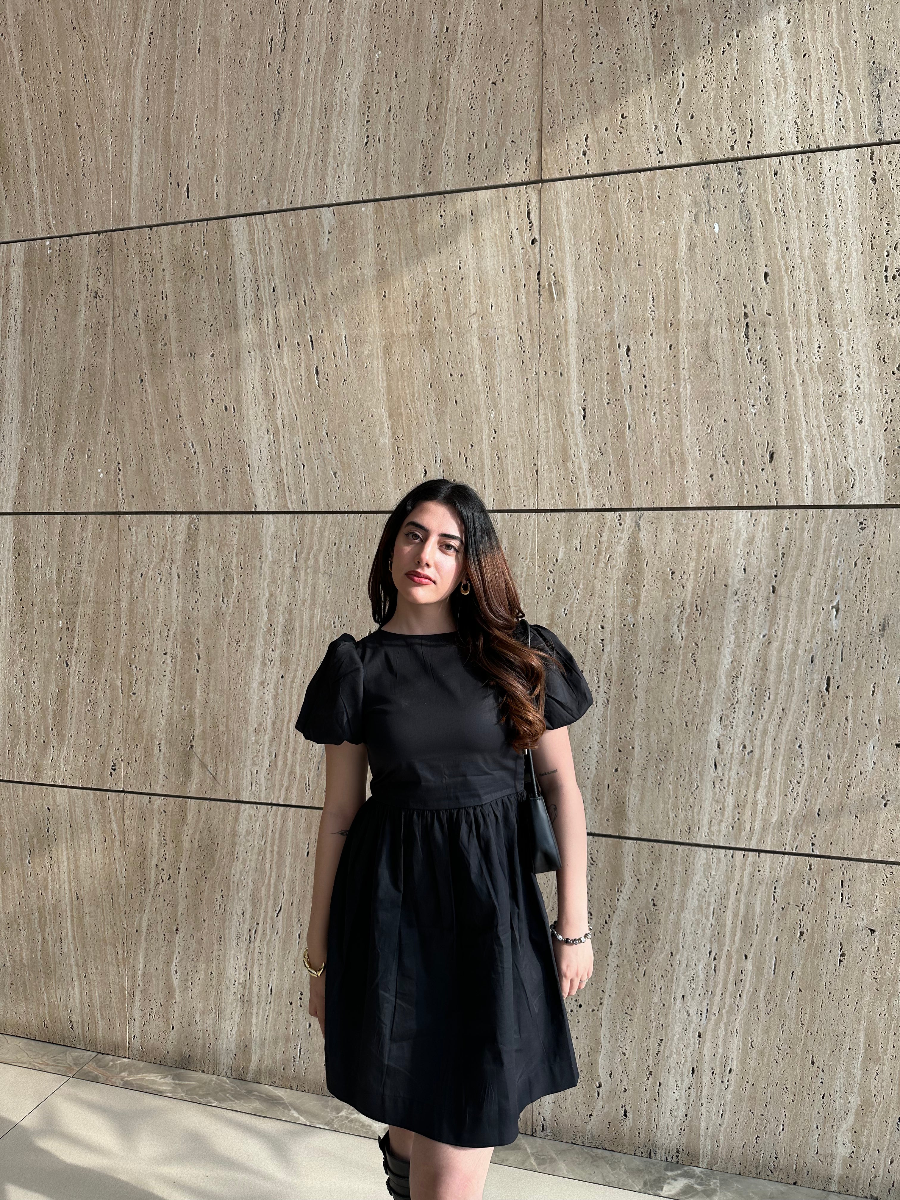 Natalia Black Puff Dress