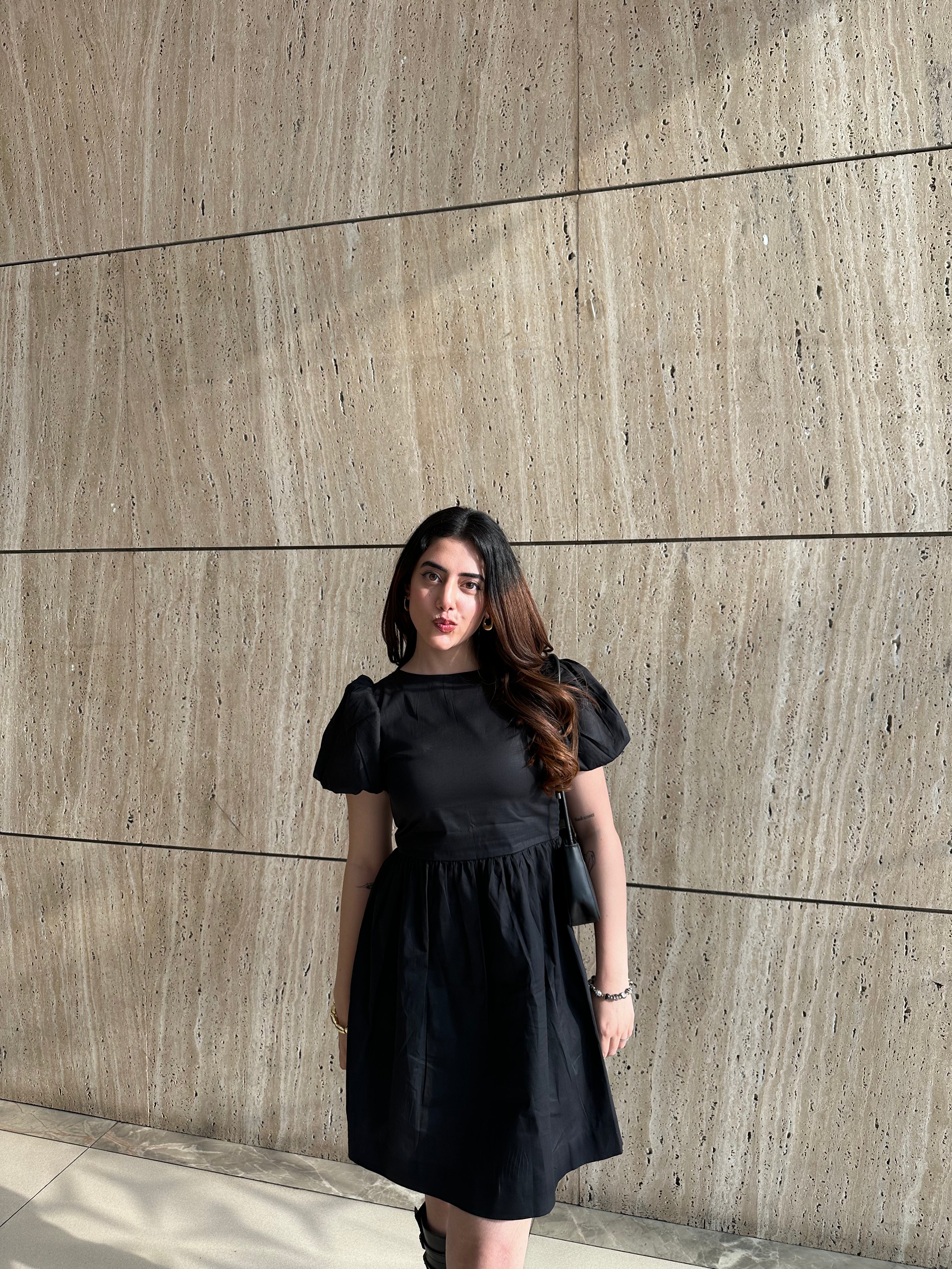 Natalia Black Puff Dress