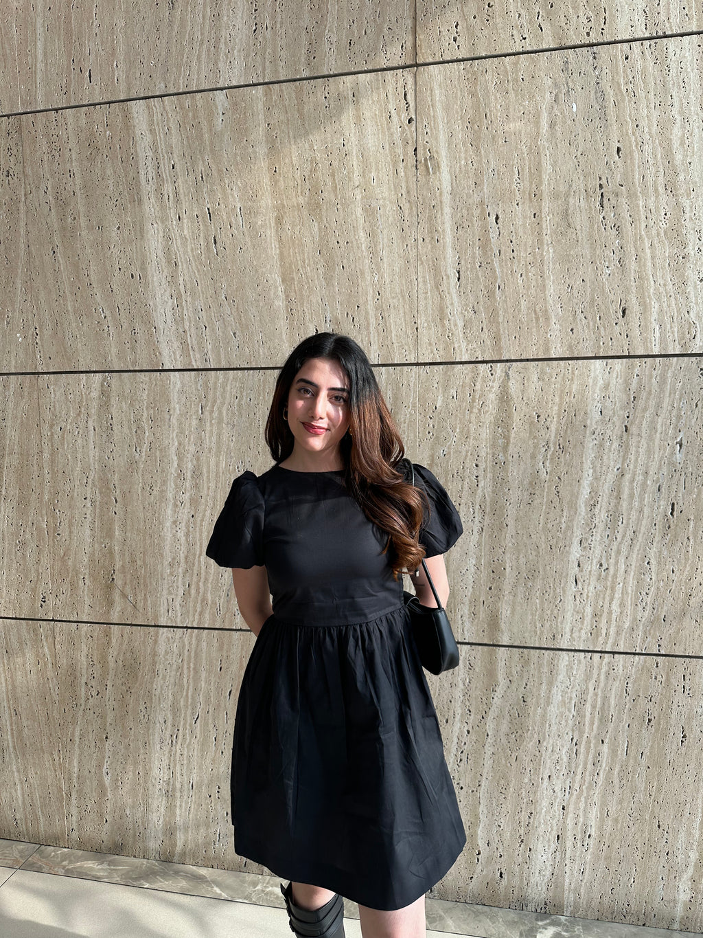 Natalia Black Puff Dress