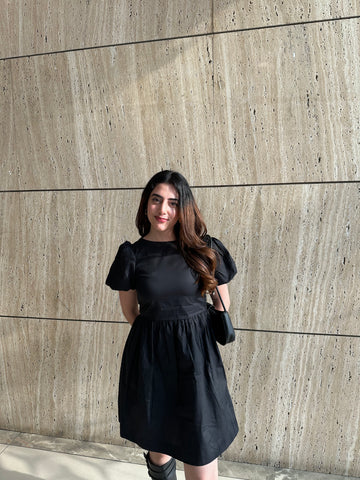 Natalia Black Puff Dress