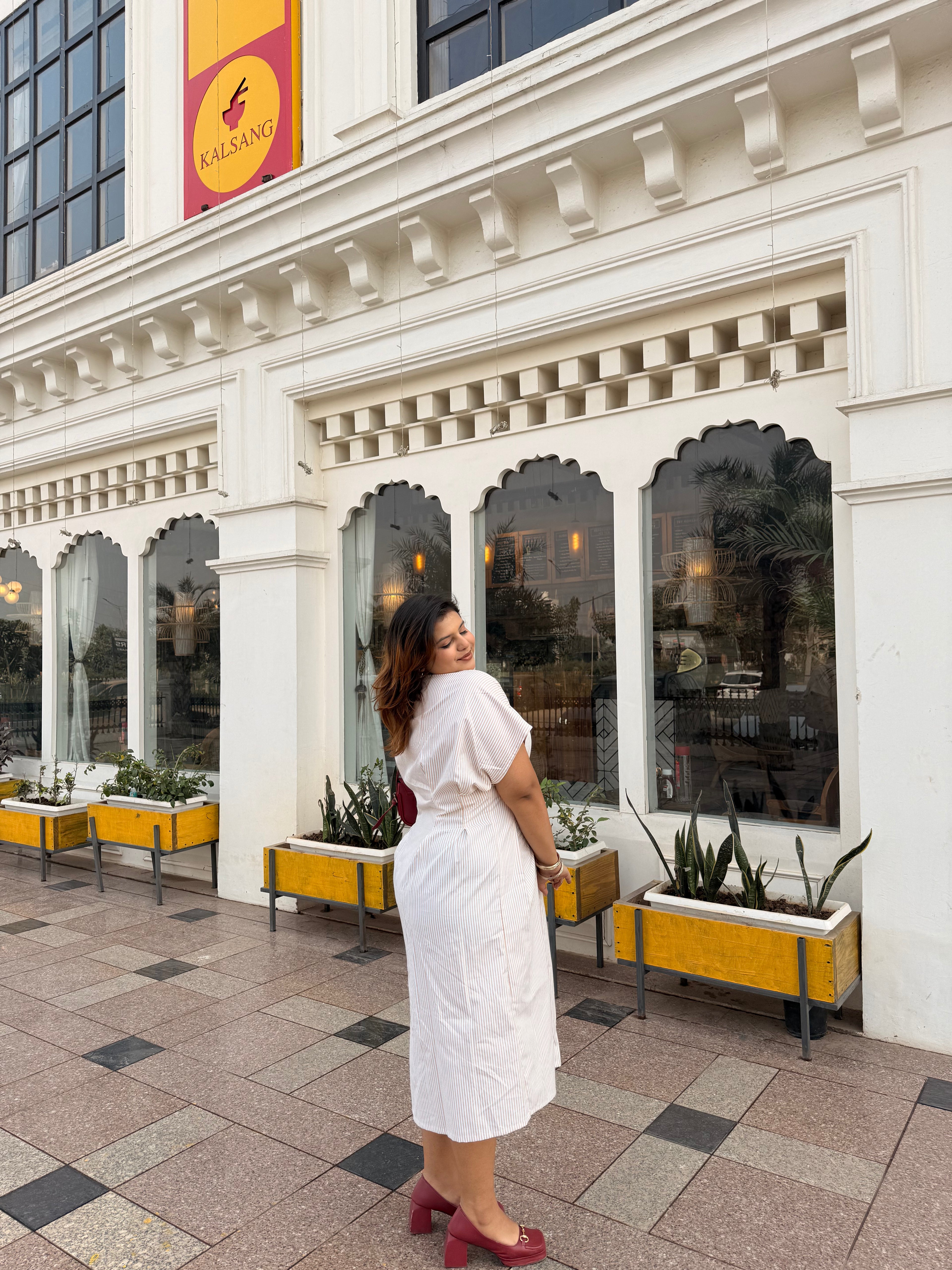 Pleated Yellow Stripe Maxi Dress