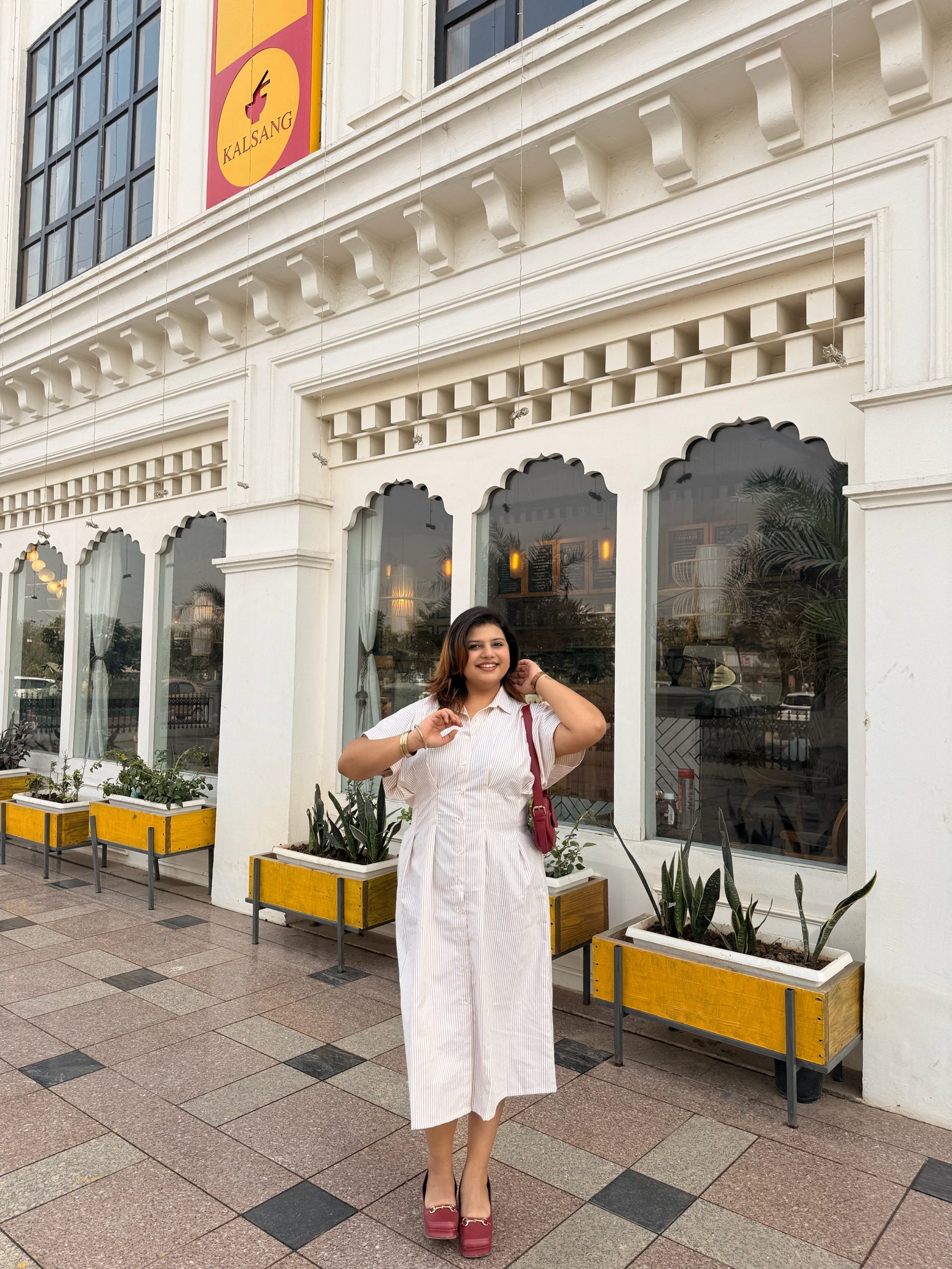 Pleated Yellow Stripe Maxi Dress